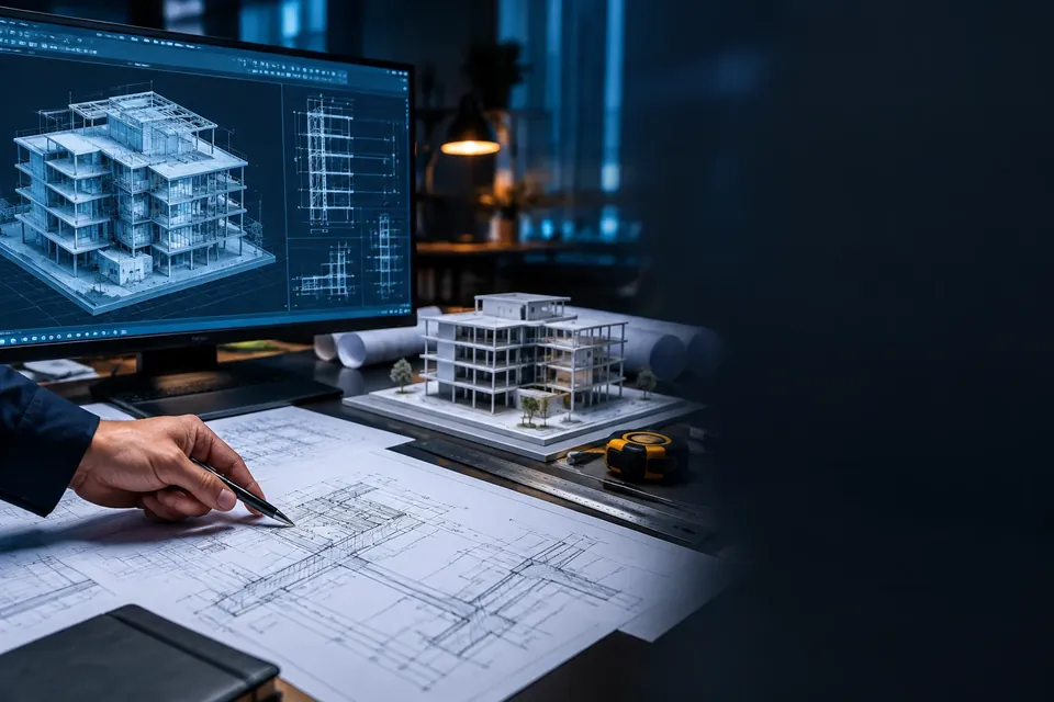 CAD 图纸与工程设计工作台概念画面